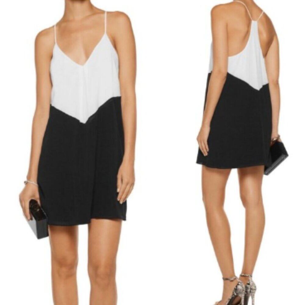 Alice + Olivia White Black Color Block Racerback Silk Mini Dress S